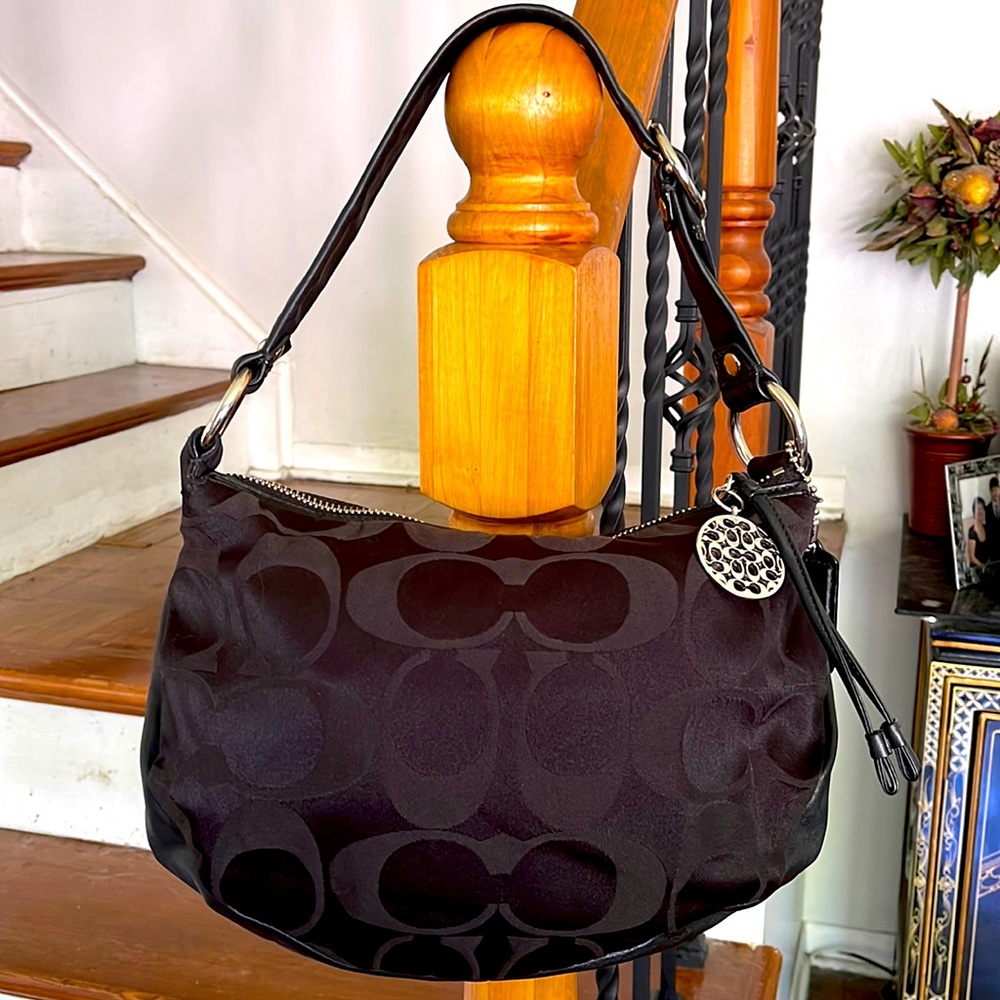 Coach black monogram shoulder handbag